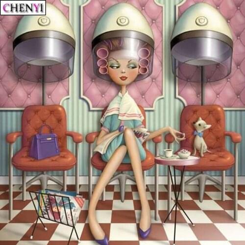 CHENYI 5D Diamond Painting DIY Round/Square Full Diamond Embroidery Hair Salon Woman Needle Art Crafts Cross Stitch Home Decor
