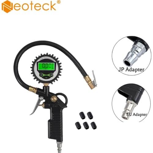 Neoteck EU JP US Digital Pressure Gauge 0-200 PSI with 5 Black Valve Caps Car Vehicle Manometer Measuring Instrument Inflator