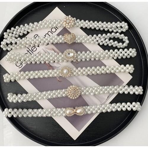 Flower Elastic Buckle Chain Cummerbunds Female Girls Dress Crystal Strap Waistband Gift Elegant Womens Pearl Crystal Belt Waist