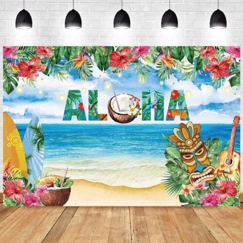 Aloha Photo Backdrop Luau Happy Birthday Party Rustic Tropical Flower Flamingo Photography Background Banner Prop Decoration
