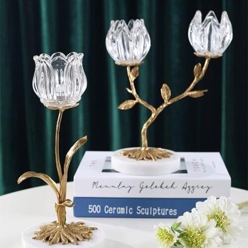 Candle Holders Crystal glass brass marble Home Decoration Desktop ornament European simplicity Light luxury Hand-carved Crafts