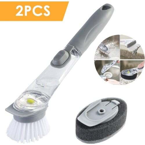2PCS/Set Kitchen Cleaning Brush Scrubber Dish Bowl Washing Sponge With Refill Liquid Soap Dispenser Kitchen Pot Cleaner Tool