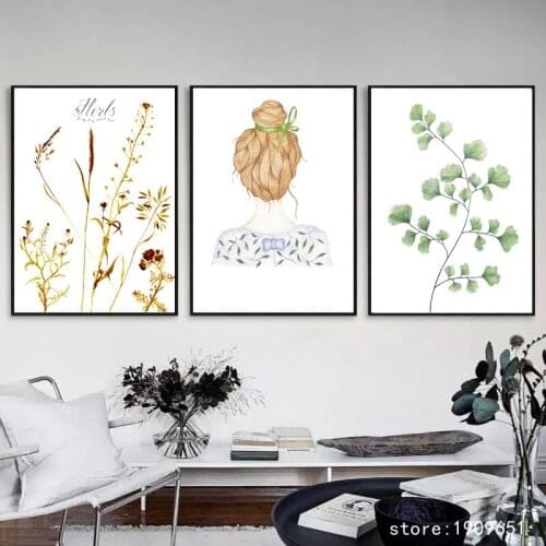 Cotton no frame modern girl green leaves canvas printings oil painting printed on cotton home wall art decoration pictures