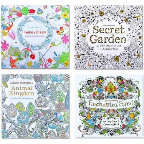 4 pcs 24 Pages Animal Kingdom English Edition Coloring Book for Children Adult Relieve Stress Kill Time Painting Drawing Books
