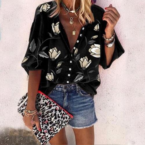 Summer Female Shirt Flower Print Stand Collar Ladies Crop Top Casual Long Sleeve Loose Blouse T-shirt Women 2021