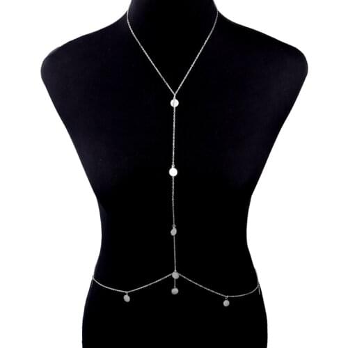 Hot Sale Bohemia Gold Silver Color Plate Round Shape Pendant Body Chain Ladies Sexy Beach Bikini Bra Body Waist Chain D1016