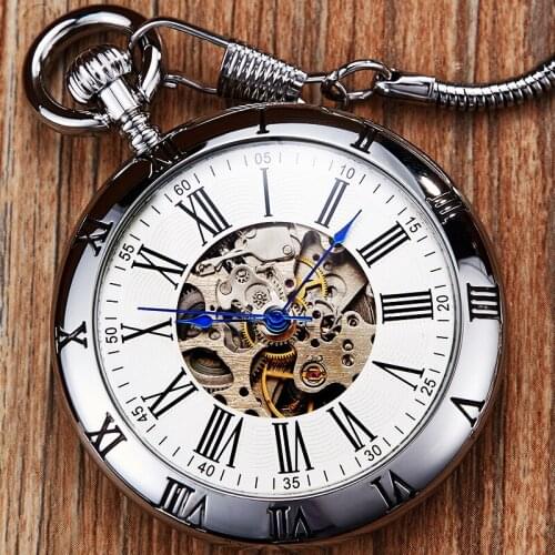 Retro Mechanical Pocket Watch Men Women Hand-wind Silver Gold Luxury Copper Skeleton Steampunk Watches FOB Chain Clock Pendants