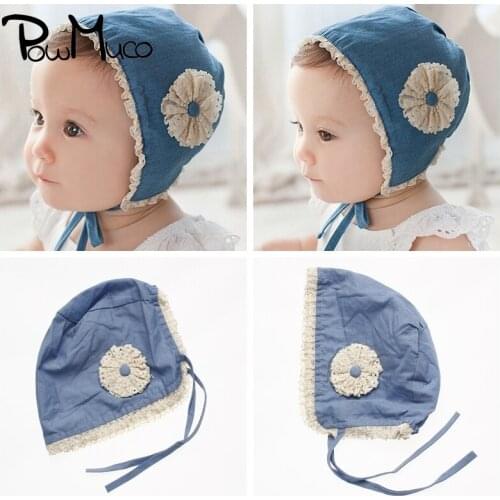 Powmuco Fashion Handmade Lace Flower Children Bonnet Spring Christening Hat Adjustable Sunbonnet Cap Baby Girls Hair Accessories
