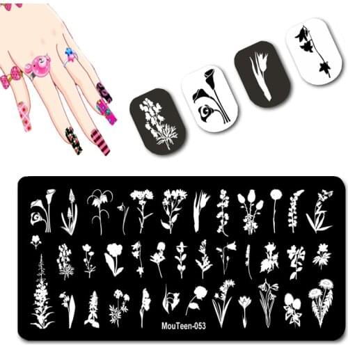 Mouteen New Leaves Image Stamping Plate Flower Branches Trees Stamping Nail Art Greenish Lily Flower Nail Salon Supplies #053