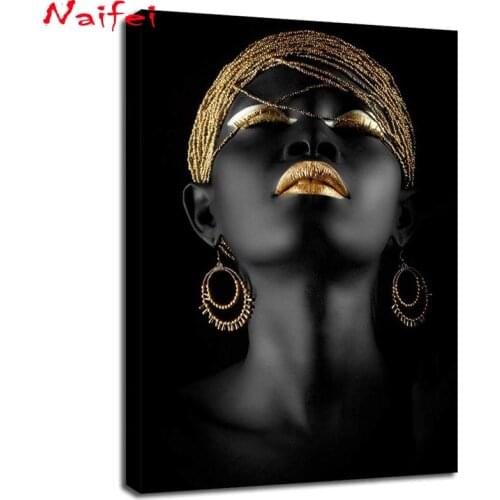 Diamond Painting Kit black and gold african woman Diamond Art Full Drill Mosaic portrait Embroidery Cross Stitch Decorations