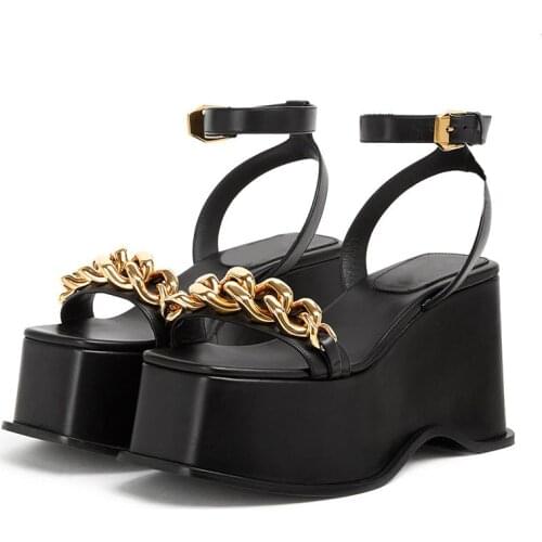 New Summer Chain Sandals Women Buckle Platform Shoes Women High Heels Square Toe Party Sandalias Female sandalias de las mujeres