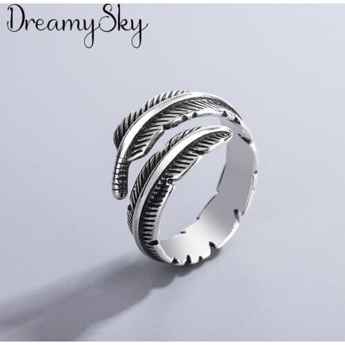 Charming Open Feather Ring for Women Vintage Boho Party Rings Gothic Punk Jewelry Gifts for Girls 2021