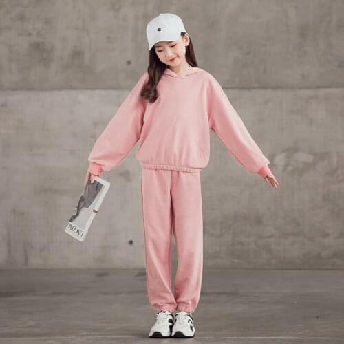 Teenage Girls Solid Color Hoodie Suits 2021 New Casual Clothes for 8 10 12 years Girl