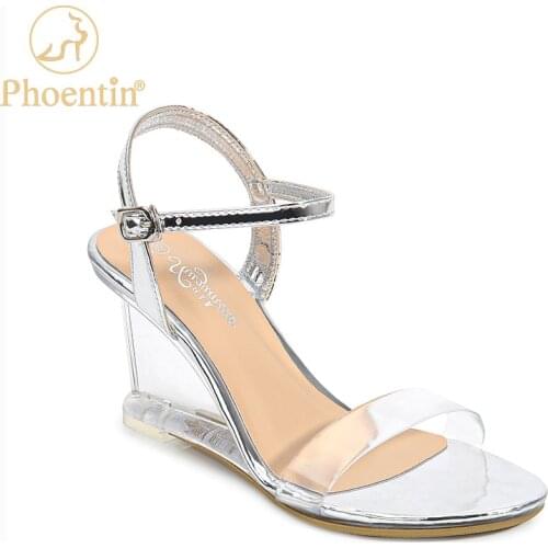 Phoentin transparent high heels PVC womens sandals 2020 womens summer shoes sexy wedges heel peep toe ankle strap shoe FT999