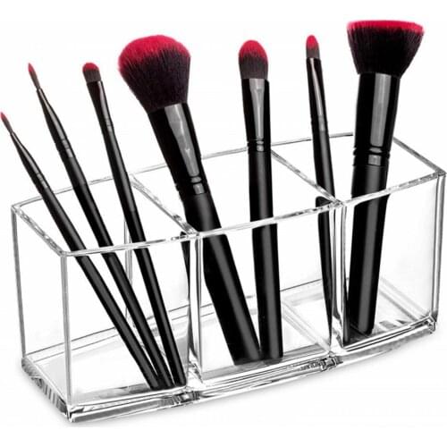 Eyeliners Display Holder Clear with 3 Slots Acrylic Makeup Brush Organizer for Women Storage Holders