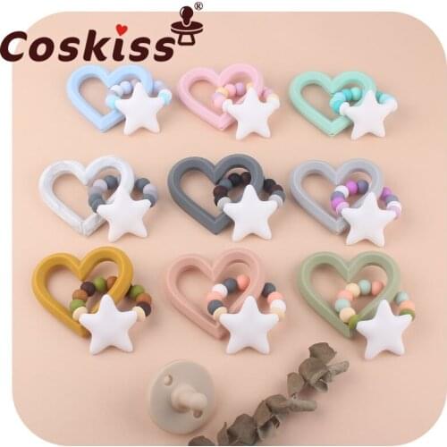 Coskiss Love Heart Star BPA Free Silicone Pacifier Teething Toy Baby Nursing Bracelet Baby Molar Teether Bracelet Bath Gift