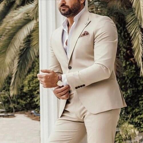 Beige Wedding Tuxedos Groom Wear Blazer Business Men Suits Latest Design 2 Pieces Blazer Masculino Jacket Pants Costume Homme
