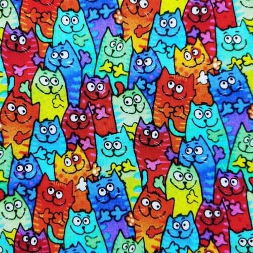 Good 140cm Wide Cat Fabric Cotton Fabric Colourful Groups Cats Print Cloth Quilting Patchwork Sewing Material Diy Shirt Clothes