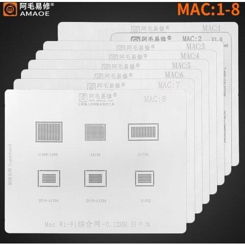 8pcs BGA Reballing Stencil Template For Mac MacBook a1534 a1534 /sr2zy A1706 /A1707 A2159-T2/ A1989 / A1990 DDR SSD pro A2159