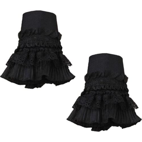Gothic Retro Black Detachable Sleeve Fake Cuffs Multi Layer Ruffles Lace Patchwork Lolita Princess Sweater Decorative Wristband