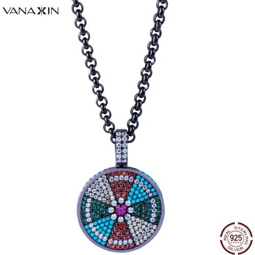 VANAXIN Hip Hop Dart Board Pendants For Men 925 Sterling Silver Fashion Cool Punk Iced Out CZ Jewelry Necklaces Box Gift Free