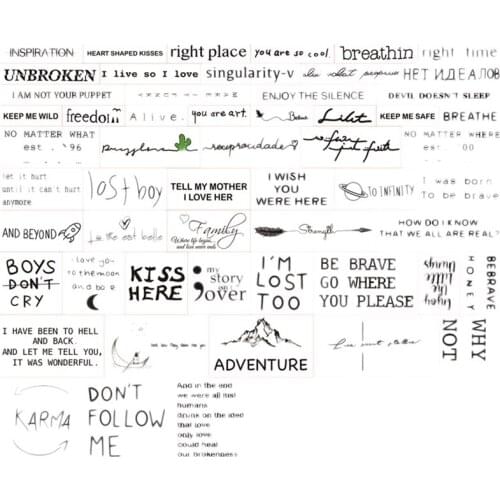 56Sheet Waterproof Temporary Tattoo Sticker Black Devil Doesn'T Sleep English Letters Tatoo Fake Tatto for Woman Men