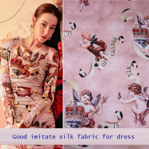 High Quality Digital Simulation Silk Fabric Drooping Feel/Not Transparent Angel Printed Fabric Sewing Material DIY Women Dress