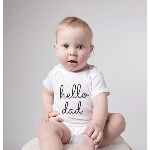 Hello Dad Print Newborn Baby Boys Girls Onesie Cotton Short Sleeve Infant Toddler Boy Girl Funny Jumpsuit Clothes