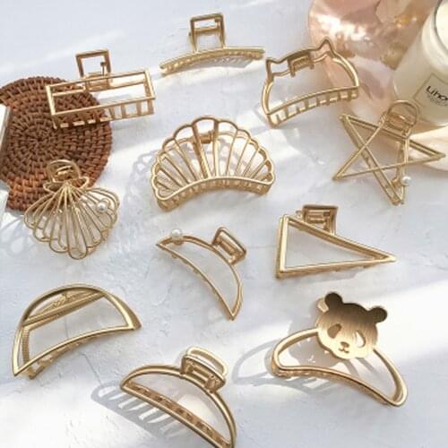 Women Metal Hair Claws Hair Accessories Fashion Barrettes Clips Jewelry Simple Geometric Hollow Hairpins Girls Hairgrip Headwear