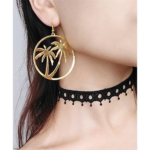 Punk European Steampunk Fashion Hiphop Big Circle Hollow Leaf Coconut Nightclub Drop Earrings for Women Jewelry Girl Gift
