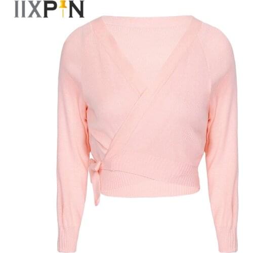 Women Adult Latin Ballet Dance Practice Train Art Test Vintage Cardigan Knitted Wrap Top Gymnastic Sweater Casual Crop Top 2020
