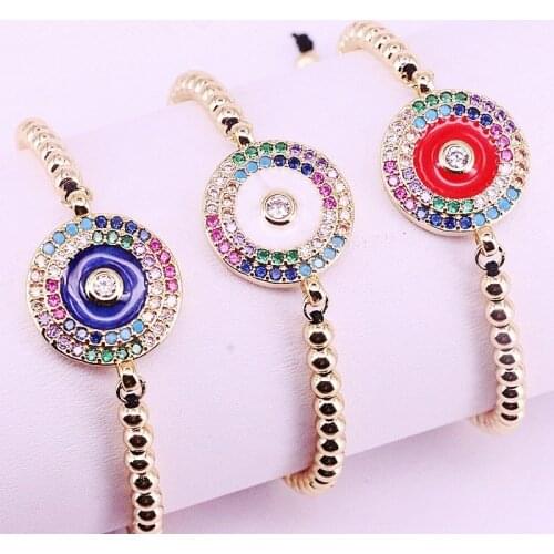 10 pièces arc-en-ciel CZ mode Micro pavé arc-en-ciel zircon ronde émail perles tressage macramé Bracelet pour les femmes