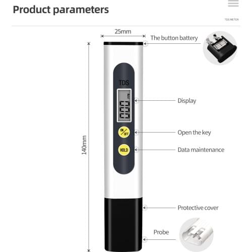 10pcs Water Quality Purity Tester TDS LCD Meter PPM Filter Hydroponic Pool (White) for Drinking Water,Aquariums,Pools 40%Off