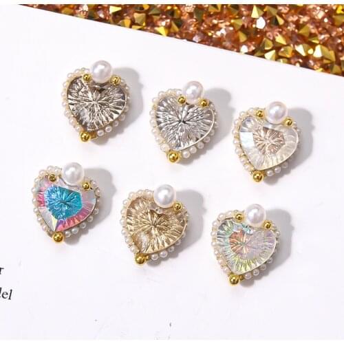10Pcs INS Luxury Love Heart DIY Charm Nail Art Decorations Nail Ornaments Rhinestone Pearl Jewelry Drills Manicure Diamond Hot