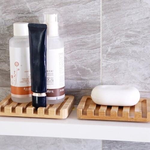 2Pcs/Set Natural Wooden Bamboo Soap Dishes Portable Shower Bar Soap Holder Box Rack Case Waterfall Self Draining Tray