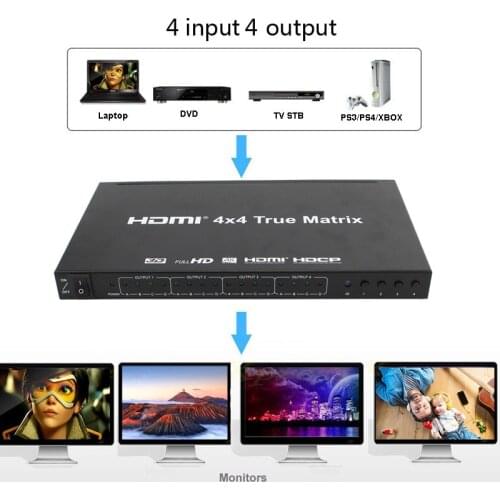 4K 3D 4x4 HDMI Matrix HDMI Switch 4 In 4 Out Splitter 1080p 60hz Video Converter Remote Control for PS3 PS4 DVD PC To TV Monitor