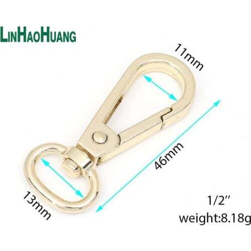 50pcs/lot 13mm 0.5inch Alloy Swivel Clasps Snap Key Hooks DIY Key Chain Ring Light Gold Free Shipping 2017041102