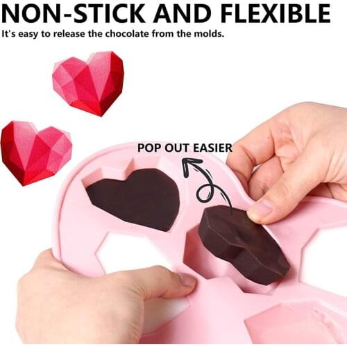 6 Cavity Silicone Cake Mold 3D Diamond Love Heart Shape Mold Mousse Chocolate Cookie Pastry DIY Baking Decorating Tools