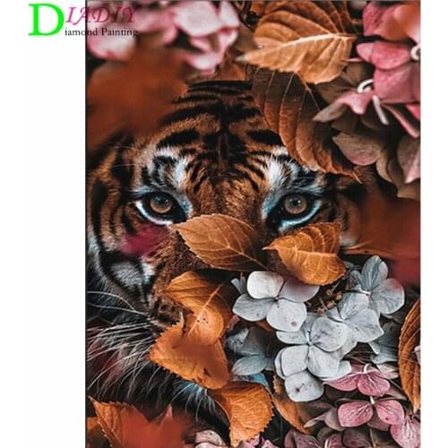 Full Square Diamond Embroidery DIY Diamond Painting Cross Stitch Drill Tiger Lion Face& Flowers Picture of Rhinestones