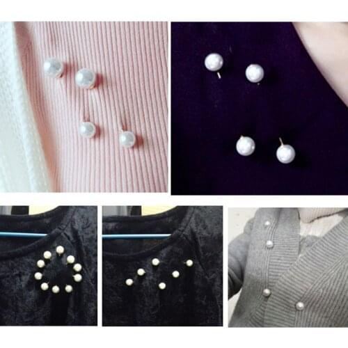 97QE 5Pcs Classic Imitation Double Pearl Brooches Sweater Shawl Clip Safety Pin Women