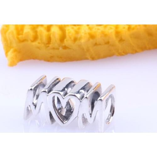 Authentic 925 Sterling Silver Mothers Love Script Beads Fit Original Charms Bracelet Necklace Diy Jewelry Making