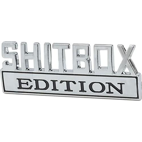 1PCS 80MM 30MM Silver SHITBOX EDITION Car Rear Trunk English Letter Emblem Stickers Auto Accessories FOR Ford F150 F250 F350