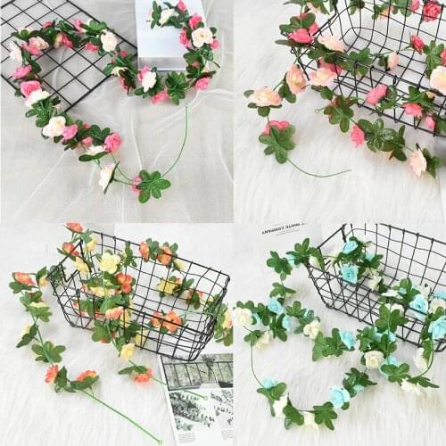 Artificial Silk Rose Flower Rattan String Vine With Green Leave Fake Plant Wedding Party Home Wall Deco Supplies Hanging Garland