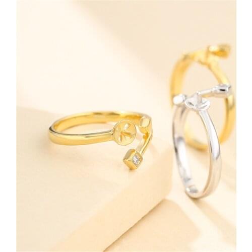 Ring Blank for 6mm-8mm Round Beads or Pearls Gold Plated 925 Silver Zircon Ring Setting Adjustable Ring Base SR0095