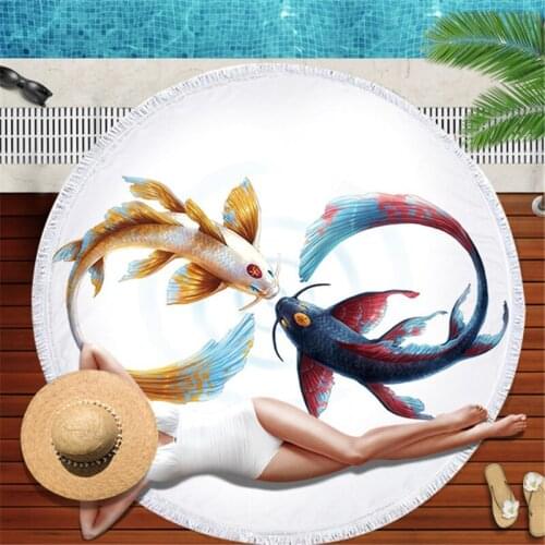 150cm Beach Towels Fish Printed Large Round Beach Towel Microfiber Round Fabric Bath Towels For Living Room Home Decorative