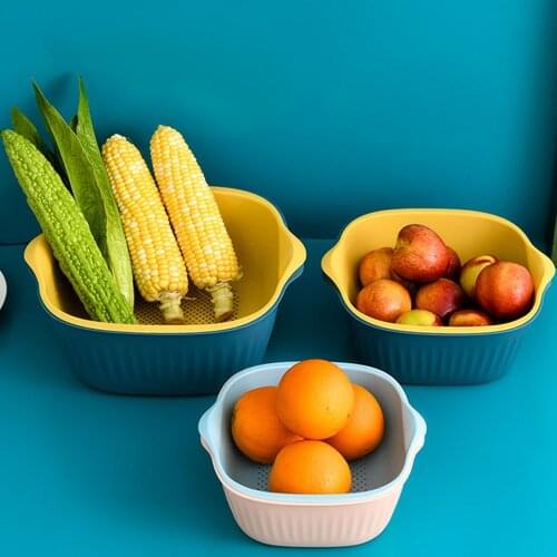 Nordic Style Kitchen Drain Basket Bowl Washing Colander Baskets Kitchen Strainer Vegetables Fruit Double Drain Storage Basket