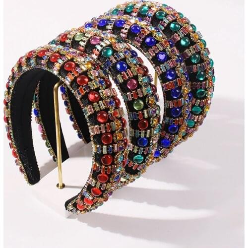 Lalynnly Thick Sponge Velvet Hair Bands Luxury Colored Rhinestones Wild Gorgeous Headbands Bride Fashion Hair Accessories F2415