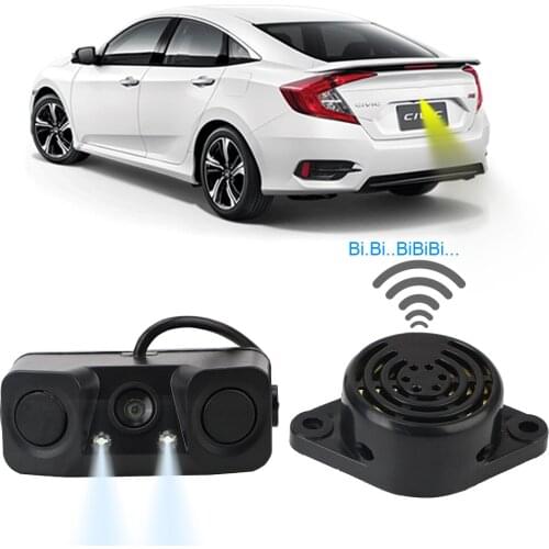 Mini Alarm Universal Reversing Radar Sensor Detector Car Accessories 3 In 1 Night Vision LED Light DC 12V Rear View Camera