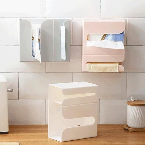 Multi-function Desktop Tray Wall Mounted Bathroom Kitchen Napkin Paper Towel Trash Bag Dispenser Storage Box Tissue Organizer