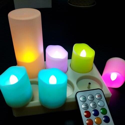 Set of 6 Remote controlled USB rechargeable Flameless Wavy edge LED Tealight Votive Candle lamp Home Party Lighting-Multicolor